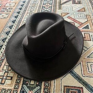Vintage Dark Brown Wide Brim Fedora Hat